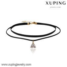 43691 xuping à la mode en or 18 carats en cuir triangle pendentif collier 2 couche bijoux avec fermoir magnétique